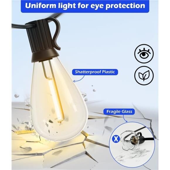 120FT LED Outdoor String Lights with 30+2 Edison Shatterproof Waterproof Bulbs - Picture 4 of 8